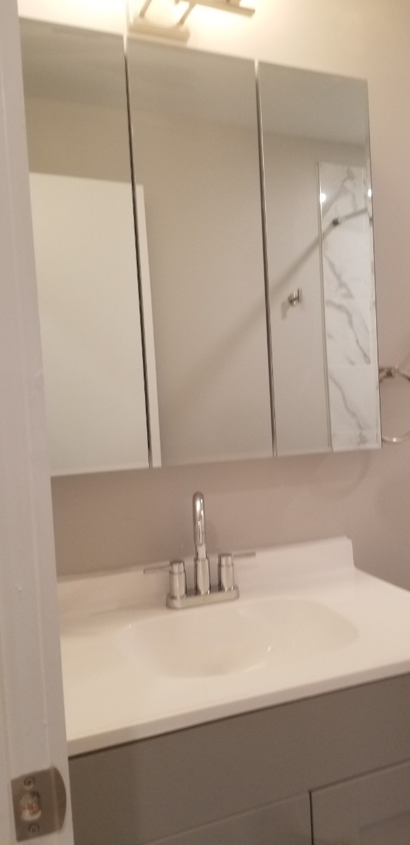 bathroom counter and mirror